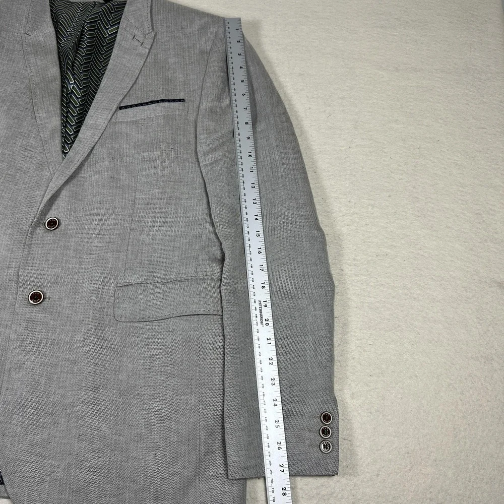 Ted Baker Herringbone Blazer Mens 6 44L Sport Coat Tall Fit Gray Linen Cotton - Picture 9 of 14